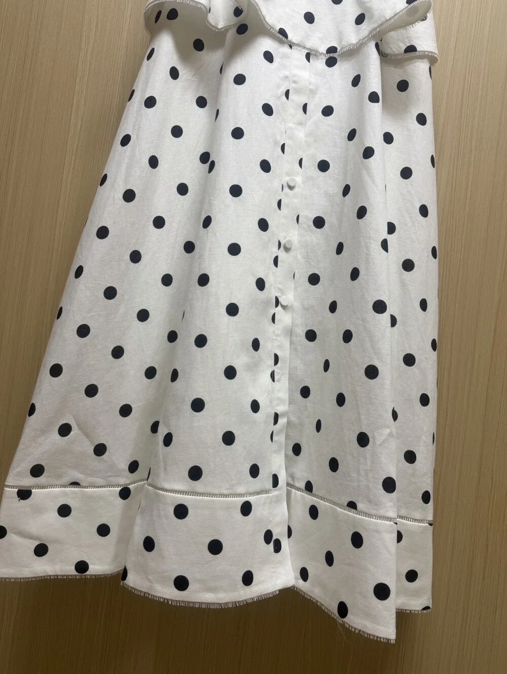 Self Portrait White Polka Dot Linen Midi Dress - Picture 8 of 16